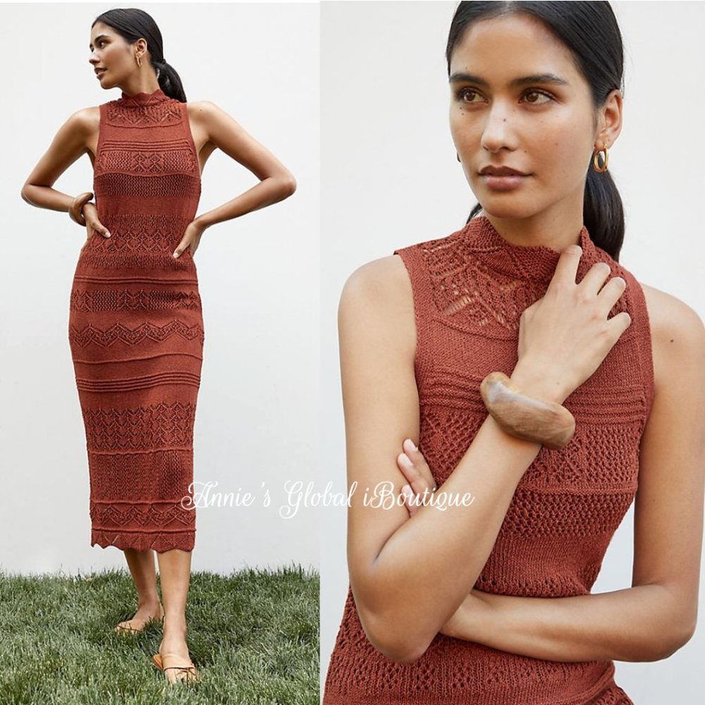 RARE NWT ANTHROPOLOGIE Crochet Midi Dress. Stretch. Size XL - Picture 14 of 16